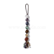 7 Chakra Nuggets Natural Gemstone Pouch Pendant Decoration, Braided Thread and Gemstone Chip Tassel Hanging Ornaments, 248mm(HJEW-H060-01)