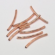 Brass Curved Tube Beads, Curved Tube Noodle Beads, Cadmium Free & Nickel Free & Lead Free, Rose Gold, 25x2mm, Hole: 1mm(KK-E711-105RG-NR)