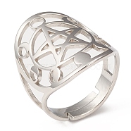304 Stainless Steel Adjustable Rings, Wide Band Ring, Hollow Pentagram Moon Phase Ring, Stainless Steel Color, US Size 7 3/4(17.9mm), 4.5~25mm(RJEW-P080-01P)