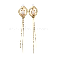 Natural Pearl Tassel Stud Earrings, with Brass Findings and 925 Sterling Silver Pins, Round, Real 14K Gold Plated, 89.5x16mm(EJEW-P256-41G)