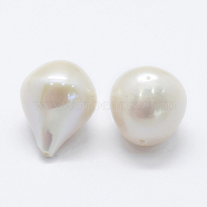 Natural Cultured Freshwater Pearl Beads, Half Drilled, teardrop, Floral White, 12~16x11~16x11~13mm, Hole: 0.8mm(PEAR-P056-007)