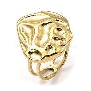 304 Stainless Steel Open Cuff Rings, Hammered Polygon, Real 18K Gold Plated, US Size 6 1/2(16.9mm)(RJEW-Z018-25G)