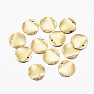 304 Stainless Steel Charms, Flat Round, Real 24K Gold Plated, 10x0.3mm, Hole: 1mm(STAS-H557-39G)