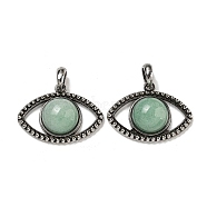 Natural Green Aventurine Pendants, Alloy Eye Charms, Antique Silver, Cadmium Free & Lead Free, 26x35.5x7mm, Hole: 7mm(G-G147-07AS-03)