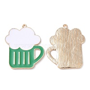 Alloy Pendants, with Enamel, Light Gold, Beer Charms, for Saint Patrick's Day, Medium Sea Green, 41x33.5x2mm, Hole: 2mm(ENAM-L045-04KCG)