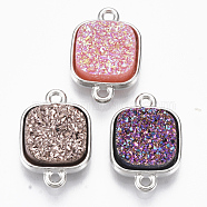 Alloy Links, with Druzy Resin Cabochons, Square, Platinum, Mixed Color, 17.5x12x5mm, Hole: 1.4mm(PALLOY-R119-15)