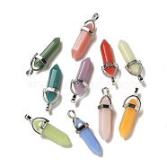 Synthetic Luminous Stone Pendants, Double Terminal Pointed Bullet Charms, with Platinum Plated Brass Findings, Faceted, Mixed Color, 41.5x13.5x10mm, Hole: 5x4.5mm(G-A213-08)