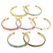 Stripe Enamel Cuff Bangle, Real 18K Gold Plated Brass Thin Open Bangle for Women, Nickel Free, Mixed Color, Inner Diameter: 1-7/8x2-1/8 inch(4.7x5.5cm)(BJEW-S141-013)