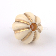 Pumpkin Plating Acrylic Beads, Golden Metal Enlaced, Beige, 7.5x8mm, Hole: 1.5mm, about 1950pcs/500g(PACR-Q102-200A)