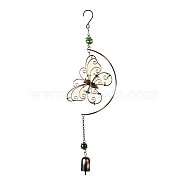 Luminous Iron Wind Chimes, Small Wind Bells Handmade Glass Pendants, Butterfly, Colorful, 550mm(HJEW-L025-C02)