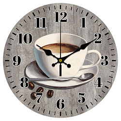 MDF Printed Wall Clock, for Home Living Room Bedroom Decoration, Flat Round, Coffee, 300mm(HJEW-WH0058-005)