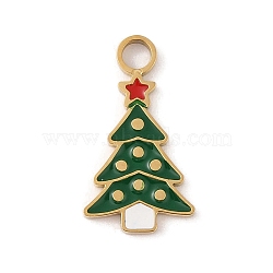 Christmas Theme Ion Plating(IP) 304 Stainless Steel Enamel Charms, Golden, Christmas Tree, 19x10.5x1.5mm, Hole: 2.5mm(STAS-Z083-08G-03)