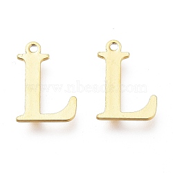 Vacuum Plating  304 Stainless Steel Charms, Laser Cut, Alphabet, Golden, Letter.L, 12x8.5x0.8mm, Hole: 1mm(STAS-H112-L-G)
