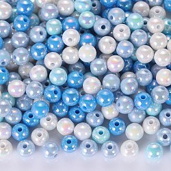 400Pcs 4 Colors Opaque Acrylic Beads, AB Color Plated, Round, Mixed Color, 8x7mm, Hole: 2mm, about 100pcs/color(MACR-SZ0001-79D)