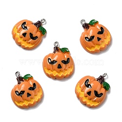 Halloween Opaque Resin Pendants, with Platinum Tone Iron Loops, Pumpkin, Orange, 29x23.5x8mm, Hole: 2mm(RESI-B011-08)