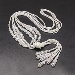 Glass Bead Lariat Necklaces, with Seed Beads, Clear, 44.8 inch(NJEW-O059-04O)