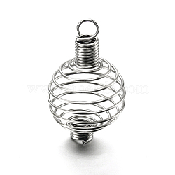 Iron Spiral Bead Cages Pendants Making, Round, Platinum, 34~37x24mm, Hole: 4.5mm(X-STAS-A031-01-A)