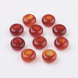 Natural Carnelian European Beads, Large Hole Beads, Rondelle, 14x7~8mm, Hole: 6mm(G-G740-14x8mm-15)