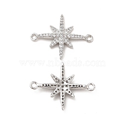 Brass Micro Pave Clear Cubic Zirconia Connector Charms, Star Links, Platinum, 23x18x2.7mm, Hole: 1.5mm(KK-E068-VB379)