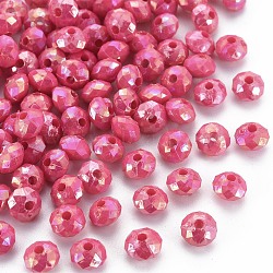 Opaque Acrylic Beads, AB Color Plated, Faceted Rondelle, Cerise, 6mm, Hole: 1.5mm, about 6200pcs/500g.(MACR-Q239-018C-09)