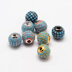Round Brass Micro Pave Cubic Zirconia Beads, Mixed Color, 8mm, Hole: 1.5mm(ZIRC-L053-25)