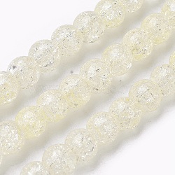Crackle Glass Beads Strands, Round, Light Goldenrod Yellow, 6~7mm, Hole: 1mm, about 66pcs/strand, 15.3 inch(39cm)(GLAA-F098-06B-08)