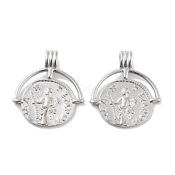 Rhodium Plated 925 Sterling Silver Pendant, Flat Round Coin Charms, Real Platinum Plated, 24x21x1mm, Hole: 3x4.5mm(STER-H111-03P)