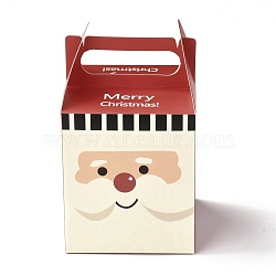 Christmas Theme Paper Fold Gift Boxes, with Handle, for Presents Candies Cookies Wrapping, Santa Claus Pattern, 8.5x8.5x14.5cm(CON-G011-01B)