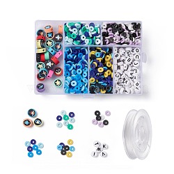 DIY Space Theme Bracelet Making Kit, Including Flat Round & Disc Polymer Clay Beads, Acrylic Letter Beads, Elastic Thread, Colorful, 1100Pcs/set(DIY-FS0002-89)