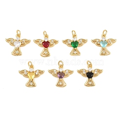 Brass Micro Pave Cubic Zirconia Charms, Heart with Wing Charms, Real 18K Gold Plated, Mixed Color, 13x14.5x3.5mm, Hole: 2.3mm(KK-Q085-10G)