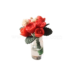 Miniature Rose Potted Plant Flower Arrangement, 1/12 Scale Model, Cement Production Dollhouse Accessories, Red, 39x26mm(PW-WG52079-03)