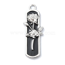 Rack Plating Alloy Enamel Pendants, Platinum, Rose Charm, Rectangle, 35x12.5x3mm, Hole: 2mm(ENAM-Z016-05P-01)