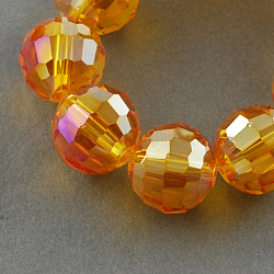 Electroplate Glass Bead Strands, AB Color Plated, Faceted(96 Facets), Round, Dark Orange, 8mm, Hole: 1mm, about 72pcs/strand, 21.8 inch(EGLA-R040-8mm-22)