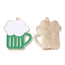 Alloy Pendants, with Enamel, Light Gold, Beer Charms, for Saint Patrick's Day, Medium Sea Green, 41x33.5x2mm, Hole: 2mm(ENAM-L045-04KCG)