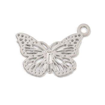 Brass Charms, Long-Lasting Plated, Butterfly, Platinum, 7.5x11x0.3mm, Hole: 1mm