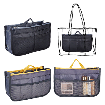 WADORN 2Pcs 2 Colors Purse Multifunctional Organizer Insert, Nylon & Polyester Storage Bag, with Alloy Zipper, Mixed Color, 27.7x16x0.7cm, 1pc/color