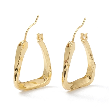 Brass Hoop Earrings, with Steel Pin, Long-Lasting Plated, Triangle, Real 18K Gold Plated, 21x20x3mm, Pin: 0.8mm
