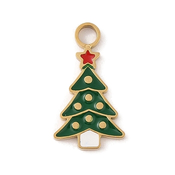 Christmas Theme Ion Plating(IP) 304 Stainless Steel Enamel Charms, Golden, Christmas Tree, 19x10.5x1.5mm, Hole: 2.5mm