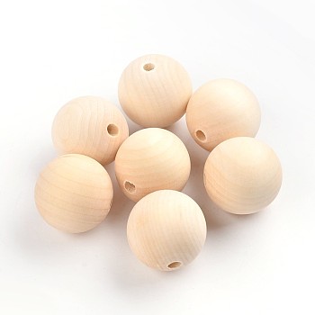 Round Unfinished Wood Beads, Natural Wooden Loose Beads Spacer Beads, Lead Free, Moccasin, 35mm, Hole: 7mm