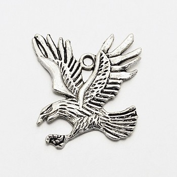 Eagle/Hawk Charm Tibetan Style Zinc Alloy Pendants, Antique Silver, 35x32x1.5mm, Hole: 2.5mm