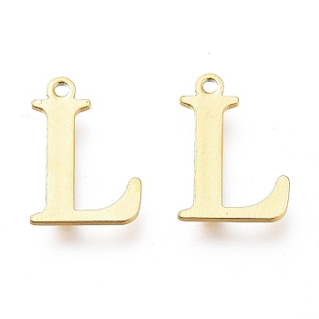 Vacuum Plating  304 Stainless Steel Charms, Laser Cut, Alphabet, Golden, Letter.L, 12x8.5x0.8mm, Hole: 1mm
