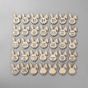 35Pcs Easter Themed DIY Basswood Reward Token for Kids, Rabbit, 50x33.5x3mm