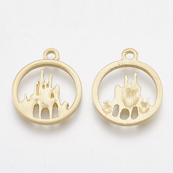 Smooth Surface Alloy Pendants, Ring with Castle, Matte Gold Color, 18.5x15.5x2mm, Hole: 1.5mm