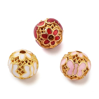 Alloy Enamel Beads, Round with Butterfly, Golden, Mixed Color, 10x9.5mm, Hole: 1.6mm