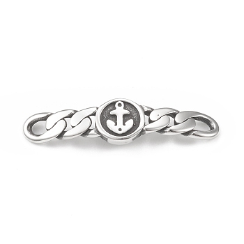 Tibetan Style 304 Stainless Steel Connector Charms, Flat Round with Anchor Pattern, Antique Silver, 10x42x2.5mm, Hole: 3x3.5mm