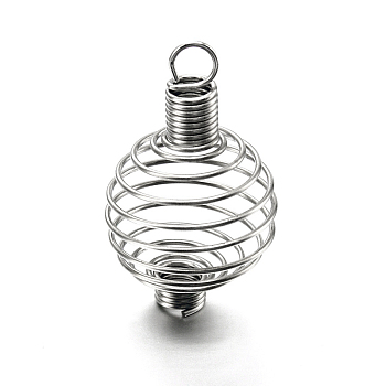 Iron Spiral Bead Cages Pendants Making, Round, Platinum, 34~37x24mm, Hole: 4.5mm