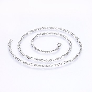 304 Stainless Steel Figaro Chain Necklaces, with Lobster Claw Clasps, Stainless Steel Color, 19.7 inch(50cm), 3mm