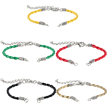 30Pcs Braided PU Leather Cord Bracelet Making, with Iron Findings and Alloy Lobster Claw Clasps, Platinum, Mixed Color, 170x3mm, Hole: 4mm