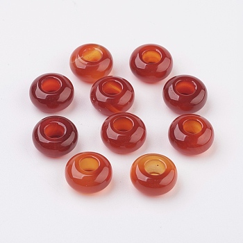 Natural Carnelian European Beads, Large Hole Beads, Rondelle, 14x7~8mm, Hole: 6mm