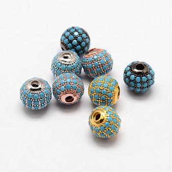 Round Brass Micro Pave Cubic Zirconia Beads, Mixed Color, 8mm, Hole: 1.5mm